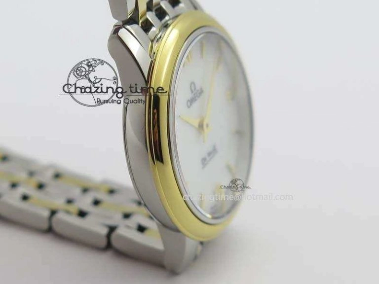 De Ville 27mm SS YG Ladies MK 1:1 Best Edition White MOP Dial On SS Bracelet Ronda Quartz ModernLook 8192