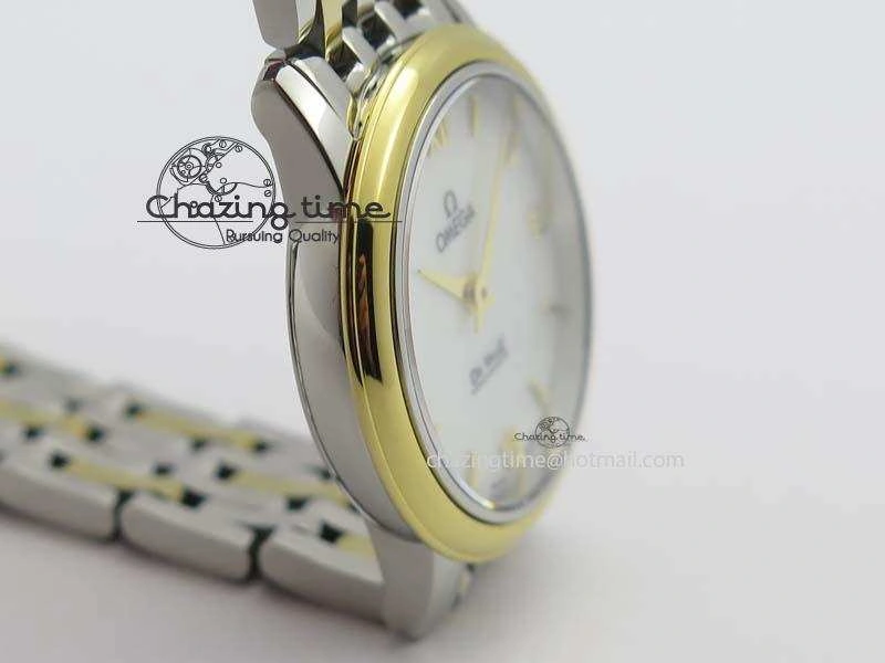 De Ville 27mm SS YG Ladies MK 1:1 Best Edition White MOP Dial On SS Bracelet Ronda Quartz ModernLook 8192