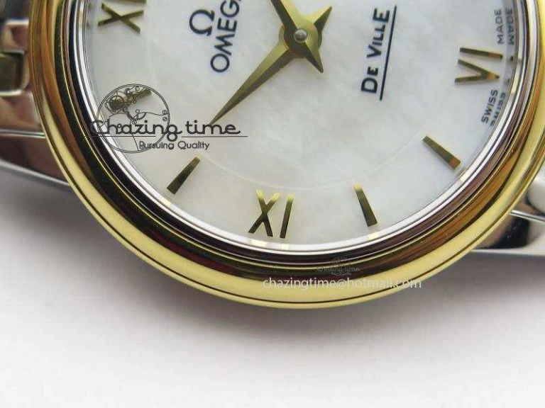 De Ville 27mm SS YG Ladies MK 1:1 Best Edition White MOP Dial On SS Bracelet Ronda Quartz ModernLook 8192