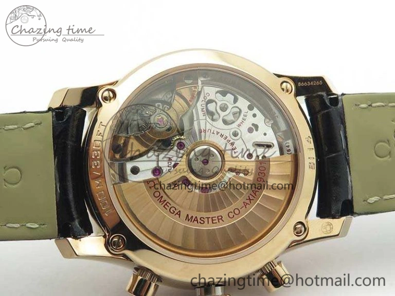 BestValue De Ville Chronograph RG OMF 1:1 Best Edition Black Dial On Black Leather Strap A 8106