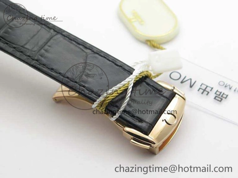 BestValue De Ville Chronograph RG OMF 1:1 Best Edition Black Dial On Black Leather Strap A 8106