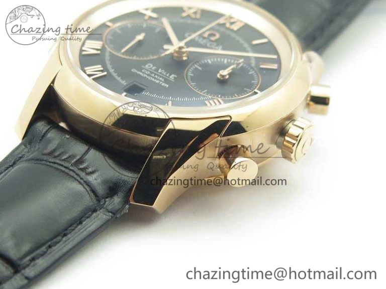 BestValue De Ville Chronograph RG OMF 1:1 Best Edition Black Dial On Black Leather Strap A 8106