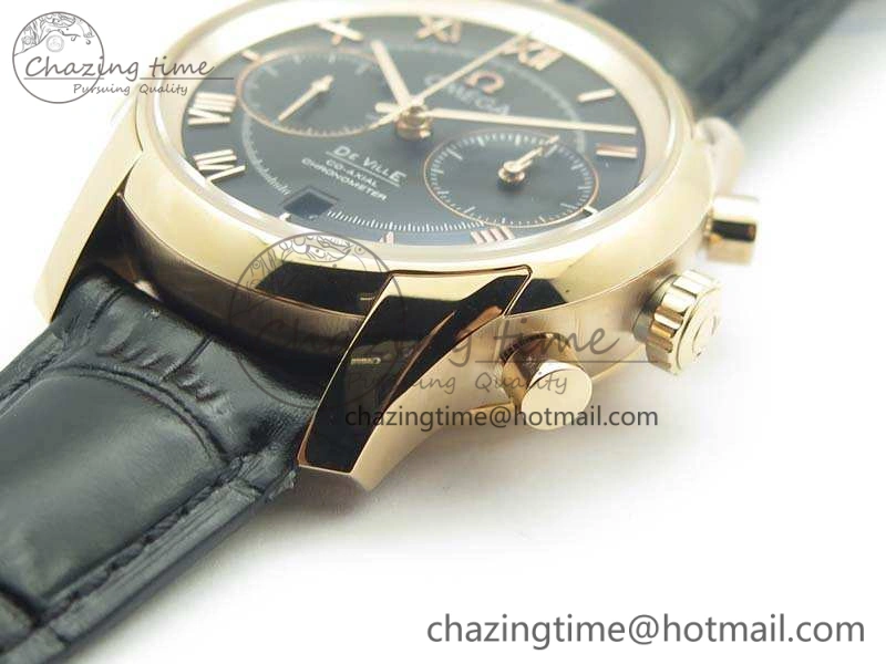 BestValue De Ville Chronograph RG OMF 1:1 Best Edition Black Dial On Black Leather Strap A 8106
