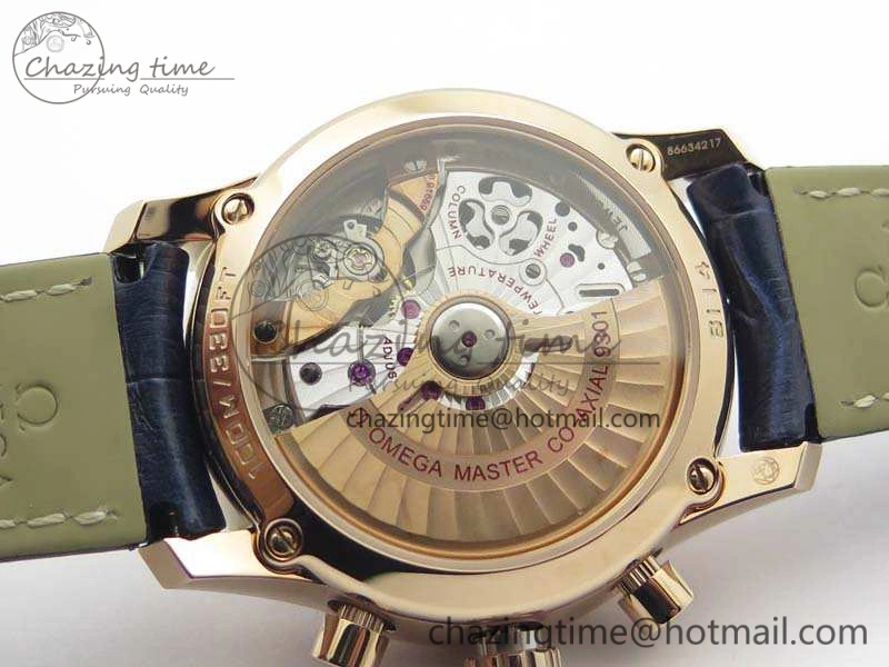 UrbanStyle De Ville Chronograph RG OMF 1:1 Best Edition Blue Dial On Blue Leather Strap A 8107