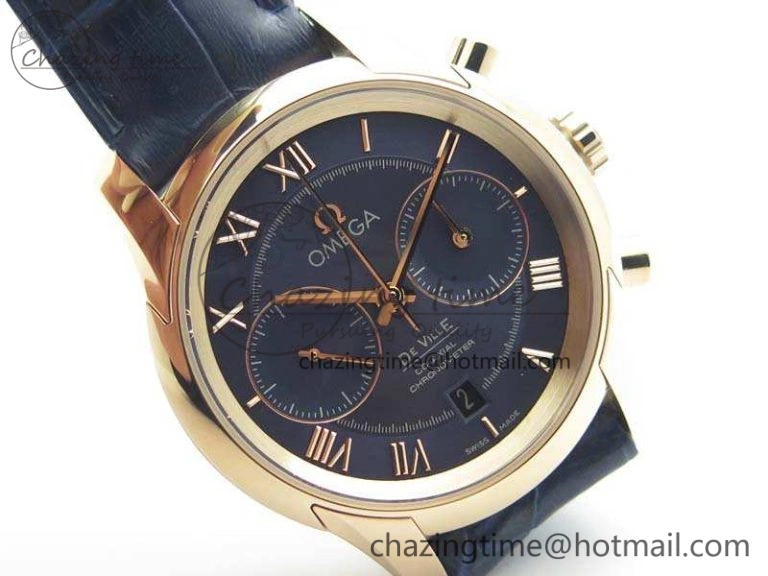 UrbanStyle De Ville Chronograph RG OMF 1:1 Best Edition Blue Dial On Blue Leather Strap A 8107