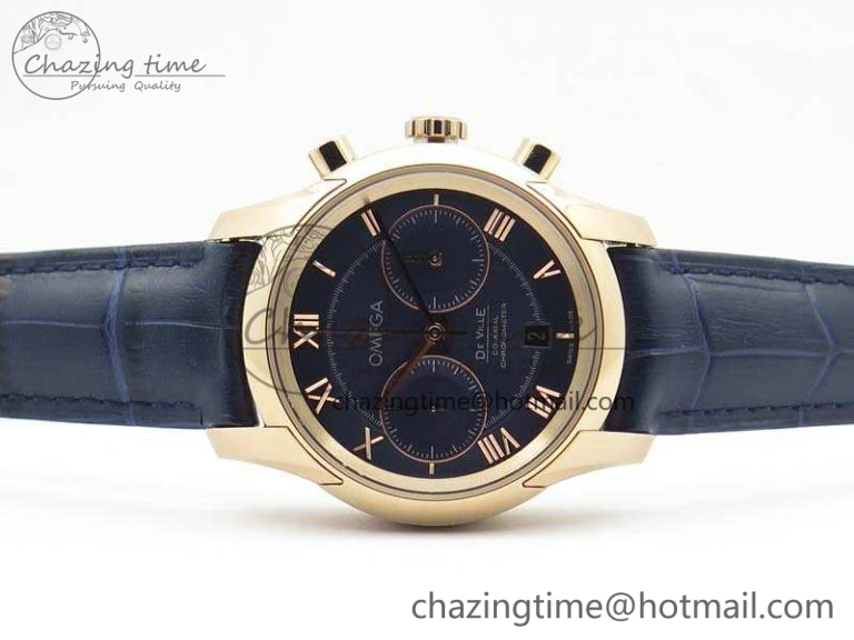 UrbanStyle De Ville Chronograph RG OMF 1:1 Best Edition Blue Dial On Blue Leather Strap A 8107