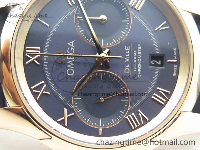 UrbanStyle De Ville Chronograph RG OMF 1:1 Best Edition Blue Dial On Blue Leather Strap A 8107