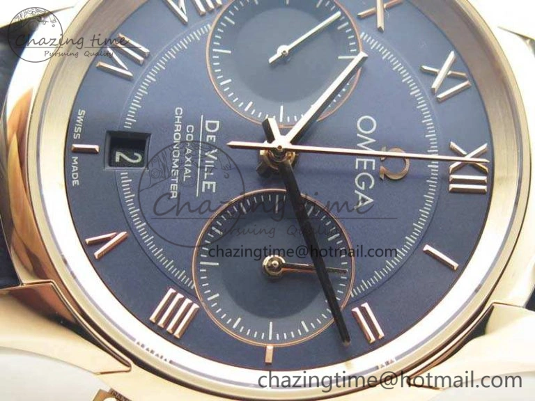 UrbanStyle De Ville Chronograph RG OMF 1:1 Best Edition Blue Dial On Blue Leather Strap A 8107