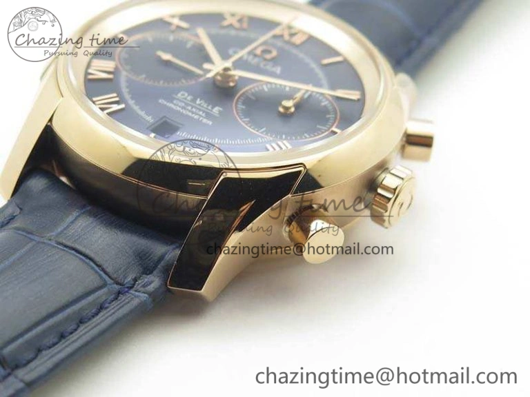 UrbanStyle De Ville Chronograph RG OMF 1:1 Best Edition Blue Dial On Blue Leather Strap A 8107