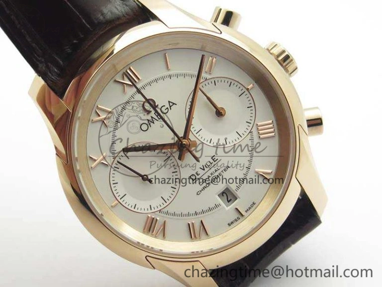 De Ville Chronograph RG OMF 1:1 Best Edition White Dial On Brown Leather Strap A FastDry 8108