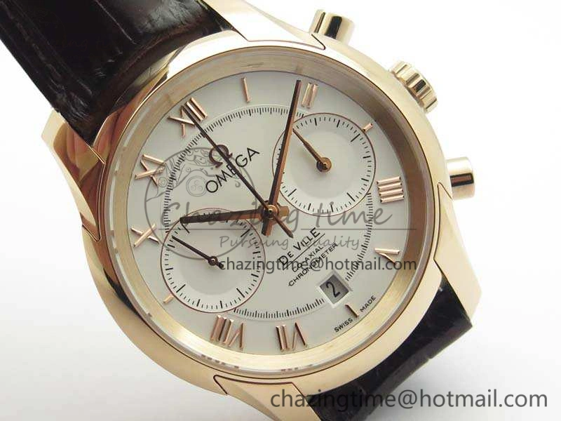 De Ville Chronograph RG OMF 1:1 Best Edition White Dial On Brown Leather Strap A FastDry 8108