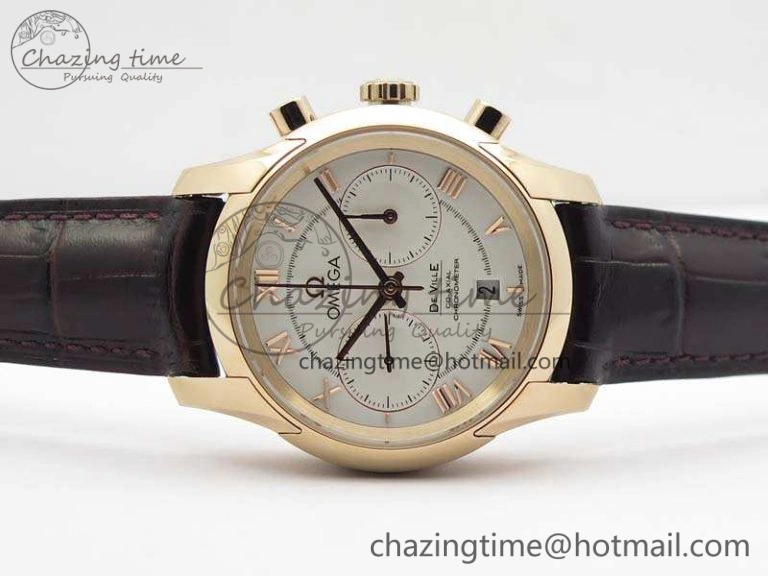 De Ville Chronograph RG OMF 1:1 Best Edition White Dial On Brown Leather Strap A FastDry 8108