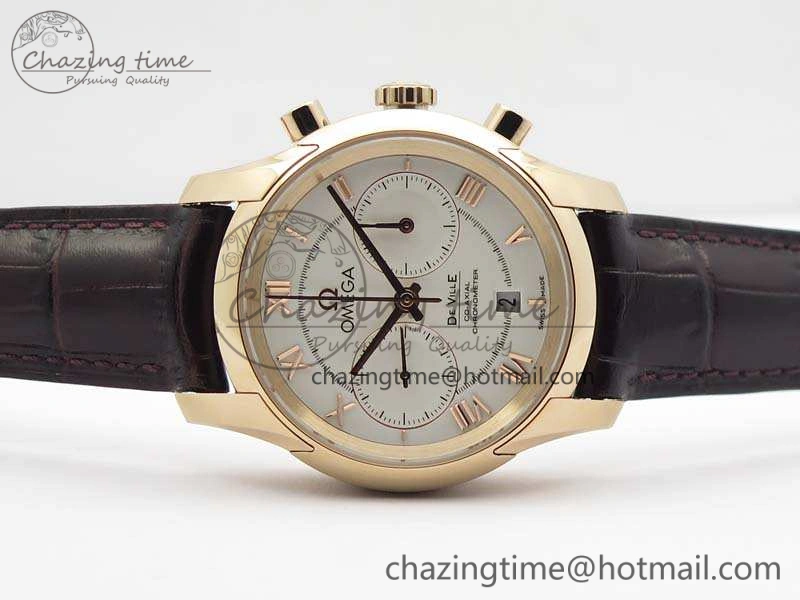 De Ville Chronograph RG OMF 1:1 Best Edition White Dial On Brown Leather Strap A FastDry 8108