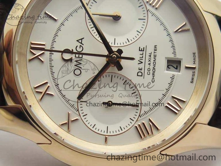 De Ville Chronograph RG OMF 1:1 Best Edition White Dial On Brown Leather Strap A FastDry 8108