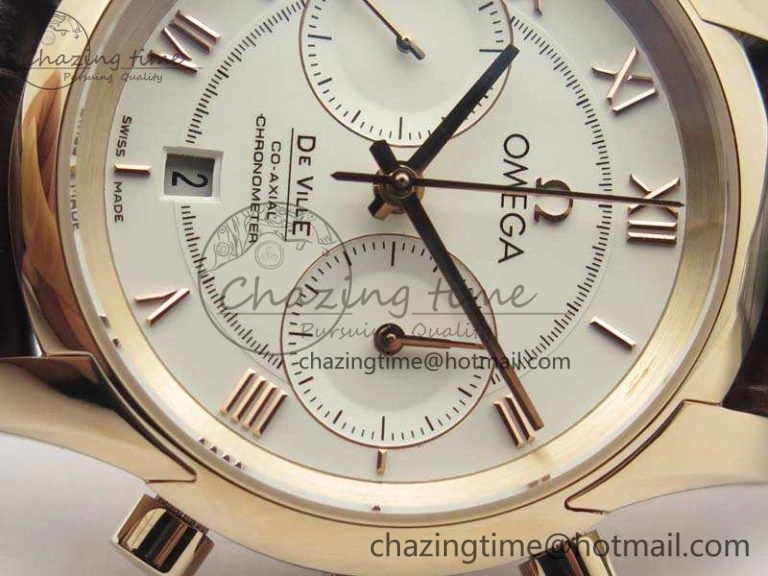 De Ville Chronograph RG OMF 1:1 Best Edition White Dial On Brown Leather Strap A FastDry 8108