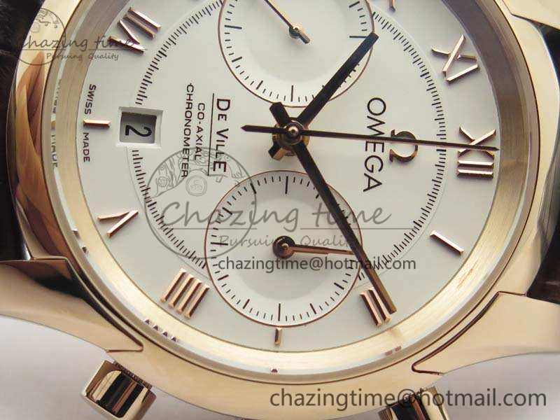De Ville Chronograph RG OMF 1:1 Best Edition White Dial On Brown Leather Strap A FastDry 8108