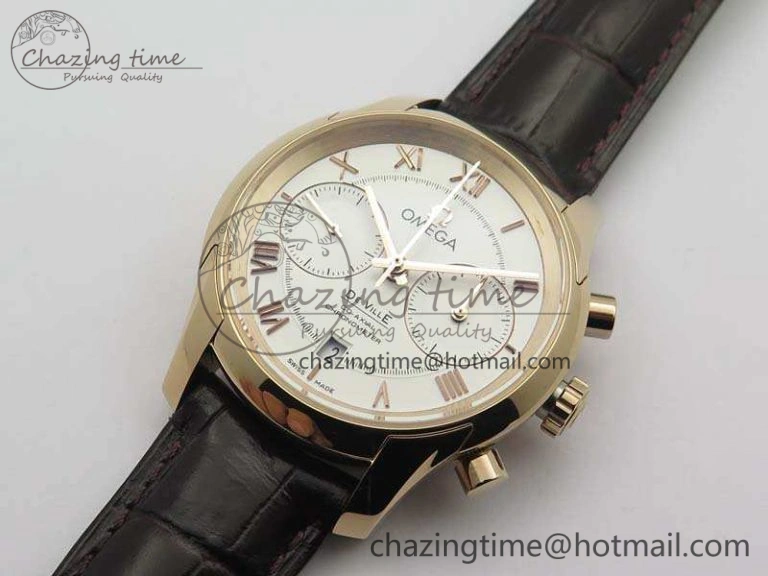 De Ville Chronograph RG OMF 1:1 Best Edition White Dial On Brown Leather Strap A FastDry 8108