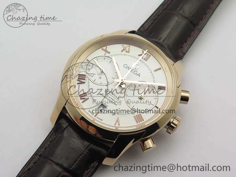 De Ville Chronograph RG OMF 1:1 Best Edition White Dial On Brown Leather Strap A FastDry 8108