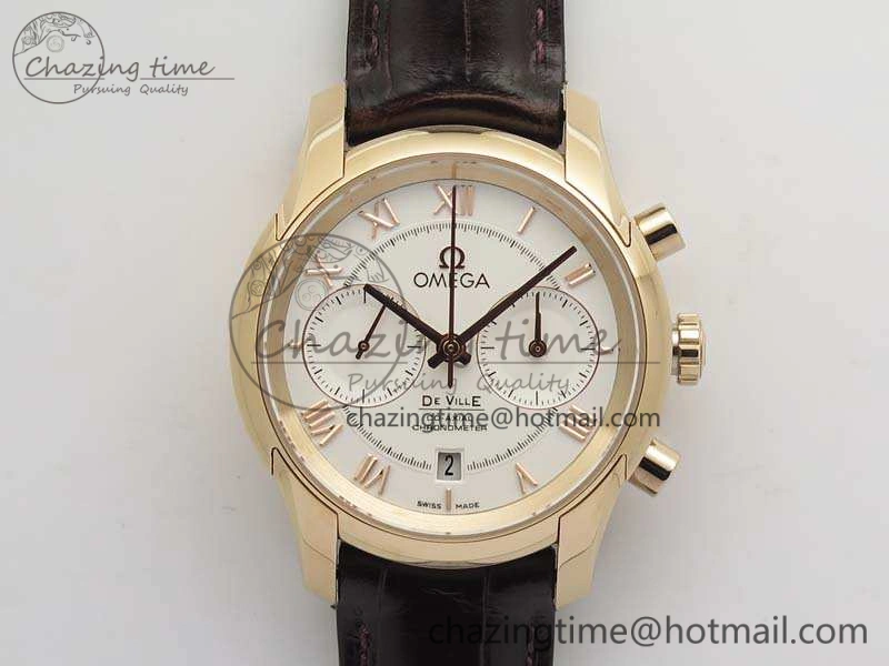 De Ville Chronograph RG OMF 1:1 Best Edition White Dial On Brown Leather Strap A FastDry 8108