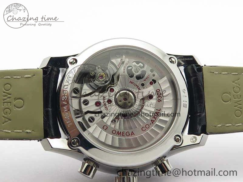 De Ville Chronograph SS OMF 1:1 Best Edition Black Dial On Black Leather Strap A Fashionable 8109