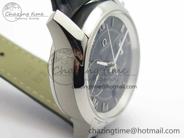 De Ville Chronograph SS OMF 1:1 Best Edition Black Dial On Black Leather Strap A Fashionable 8109