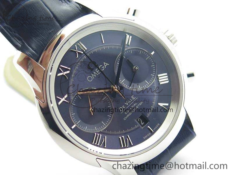 De Ville Chronograph SS OMF 1:1 Best Edition Blue Dial On Blue Leather Strap A Bright 8110