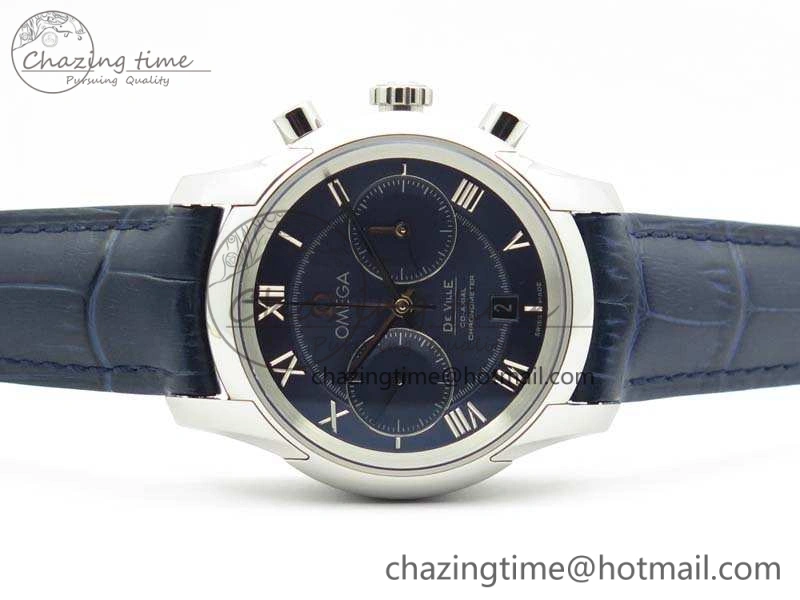 De Ville Chronograph SS OMF 1:1 Best Edition Blue Dial On Blue Leather Strap A Bright 8110