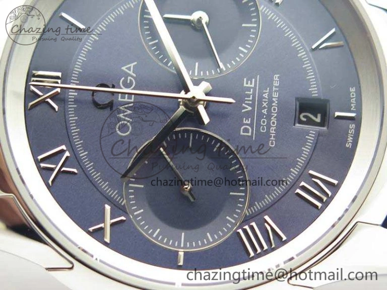 De Ville Chronograph SS OMF 1:1 Best Edition Blue Dial On Blue Leather Strap A Bright 8110