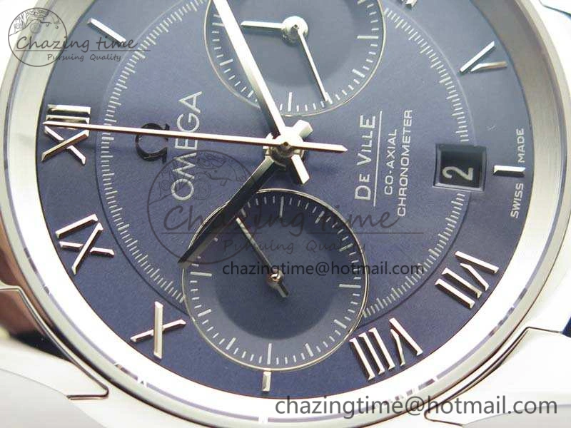 De Ville Chronograph SS OMF 1:1 Best Edition Blue Dial On Blue Leather Strap A Bright 8110