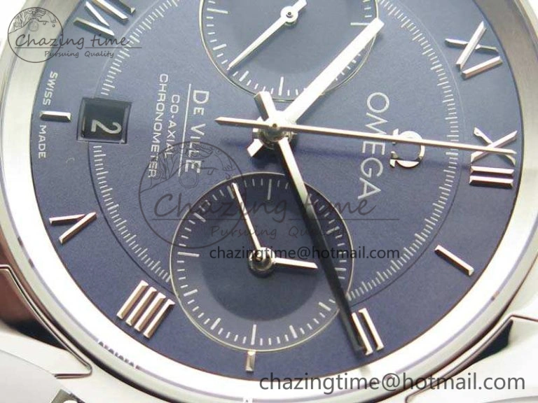 De Ville Chronograph SS OMF 1:1 Best Edition Blue Dial On Blue Leather Strap A Bright 8110