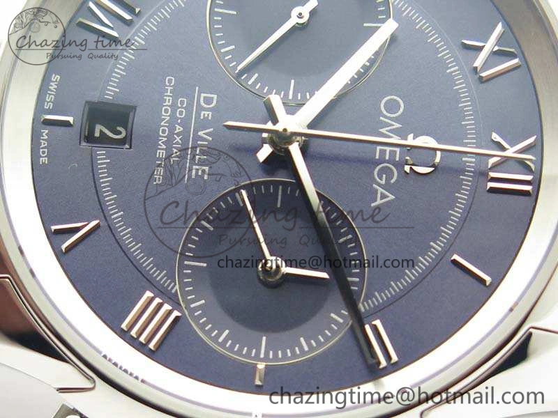 De Ville Chronograph SS OMF 1:1 Best Edition Blue Dial On Blue Leather Strap A Bright 8110