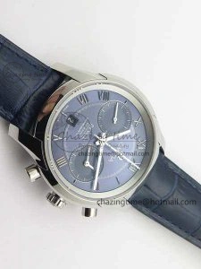 De Ville Chronograph SS OMF 1:1 Best Edition Blue Dial On Blue Leather Strap A Bright 8110