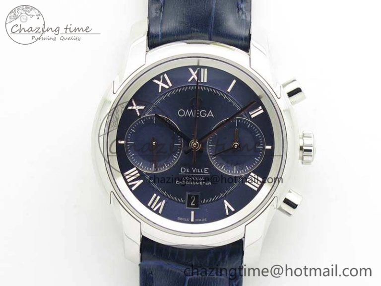 De Ville Chronograph SS OMF 1:1 Best Edition Blue Dial On Blue Leather Strap A Bright 8110