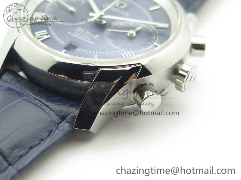 De Ville Chronograph SS OMF 1:1 Best Edition Blue Dial On Blue Leather Strap A Bright 8110