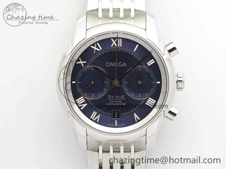 Minimalist De Ville Chronograph SS OMF 1:1 Best Edition Blue Dial On SS Bracelet A 8148