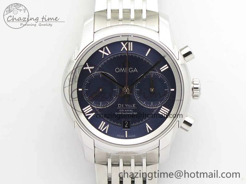 Minimalist De Ville Chronograph SS OMF 1:1 Best Edition Blue Dial On SS Bracelet A 8148
