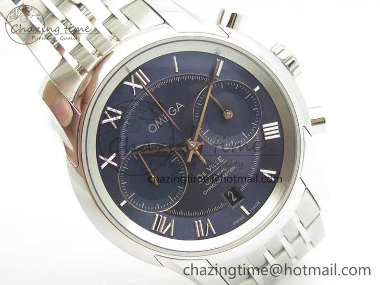 Minimalist De Ville Chronograph SS OMF 1:1 Best Edition Blue Dial On SS Bracelet A 8148