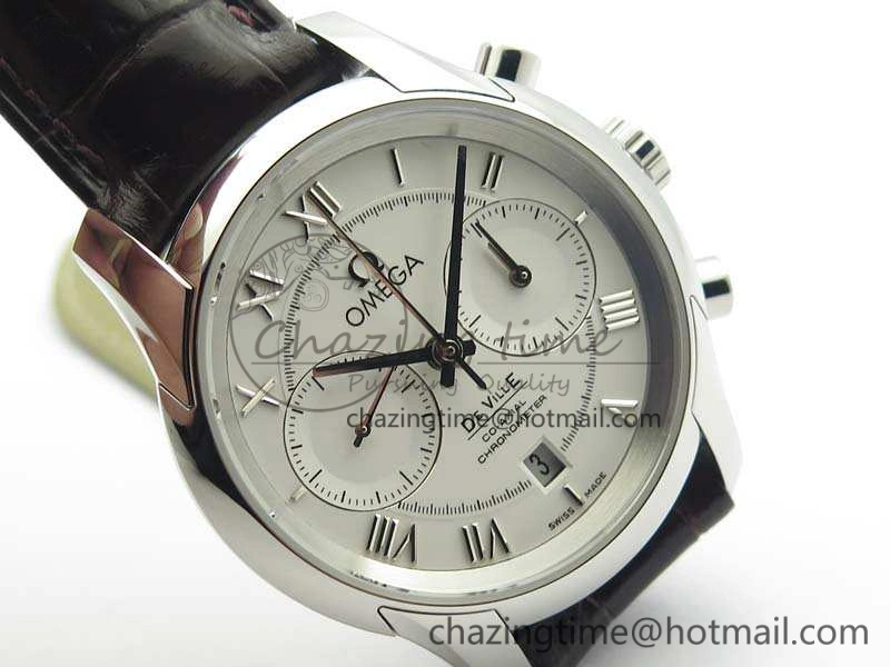 De Ville Chronograph SS OMF 1:1 Best Edition White Dial On Brown Leather strap A Comfortable 8111