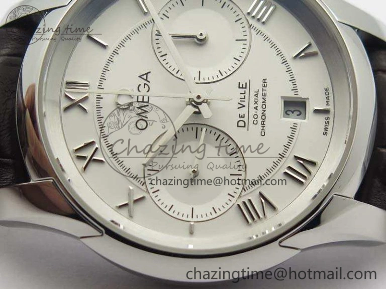 De Ville Chronograph SS OMF 1:1 Best Edition White Dial On Brown Leather strap A Comfortable 8111