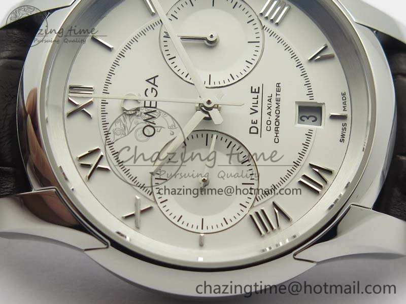 De Ville Chronograph SS OMF 1:1 Best Edition White Dial On Brown Leather strap A Comfortable 8111