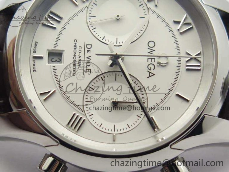 De Ville Chronograph SS OMF 1:1 Best Edition White Dial On Brown Leather strap A Comfortable 8111