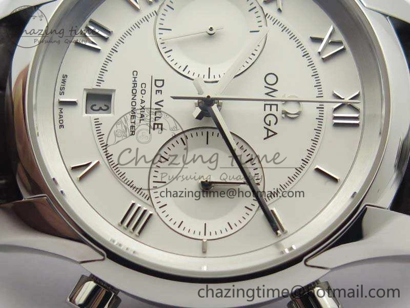 De Ville Chronograph SS OMF 1:1 Best Edition White Dial On Brown Leather strap A Comfortable 8111