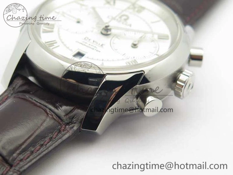 De Ville Chronograph SS OMF 1:1 Best Edition White Dial On Brown Leather strap A Comfortable 8111