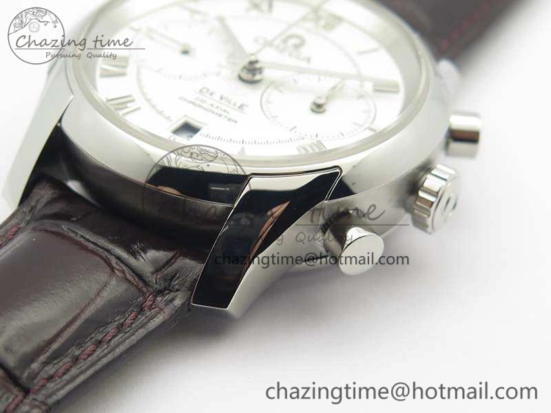 De Ville Chronograph SS OMF 1:1 Best Edition White Dial On Brown Leather strap A Comfortable 8111
