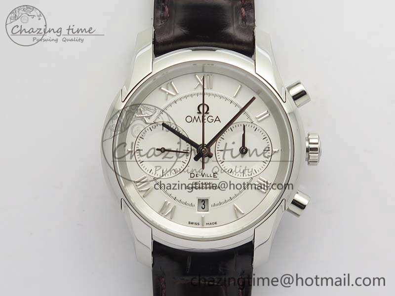 De Ville Chronograph SS OMF 1:1 Best Edition White Dial On Brown Leather strap A Comfortable 8111