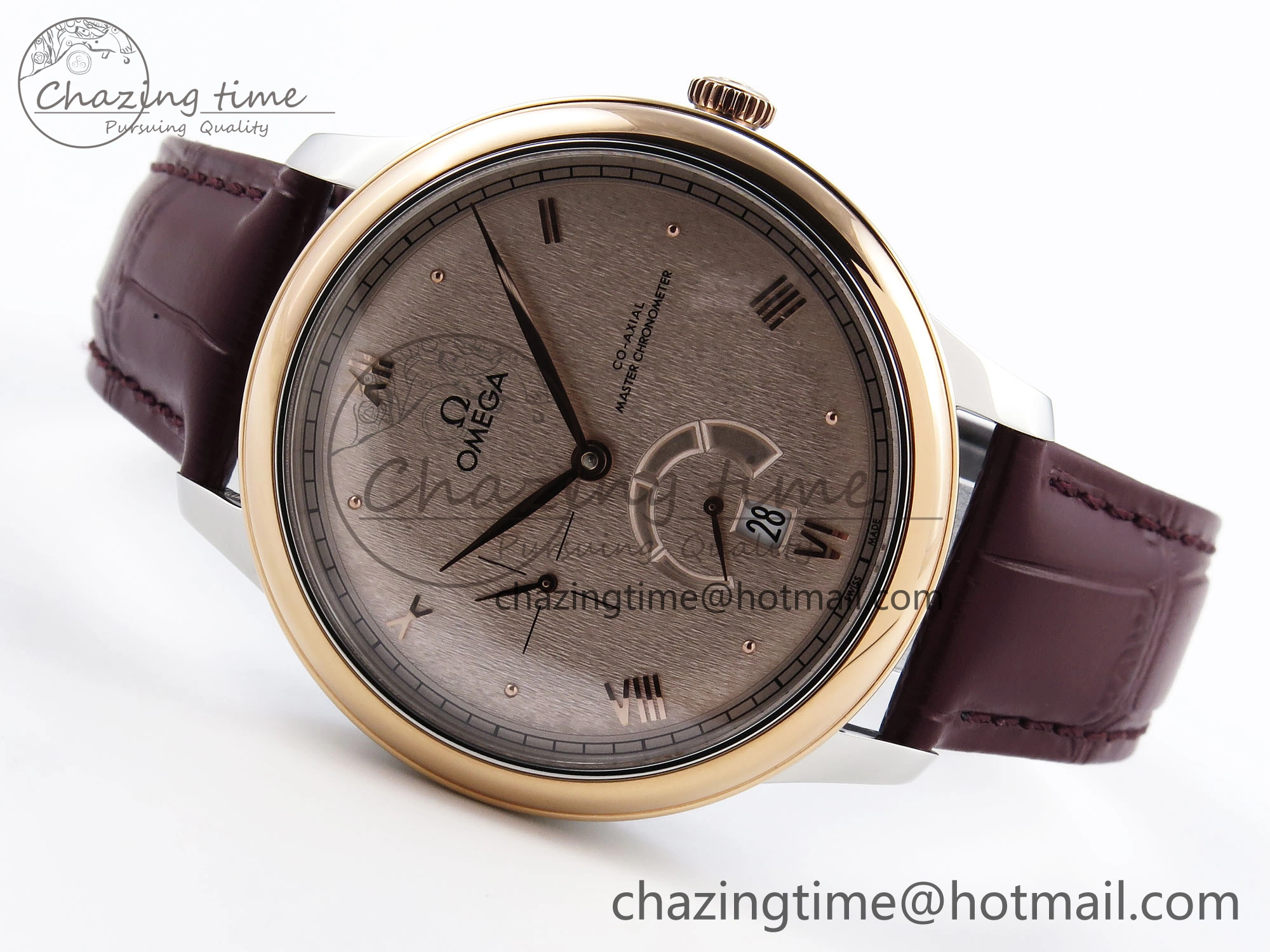 MultiPurpose De Ville Date RG MKF 1:1 Best Edition Brown Textured Dial Diamonds Marker on Brown Leather Strap A 7747