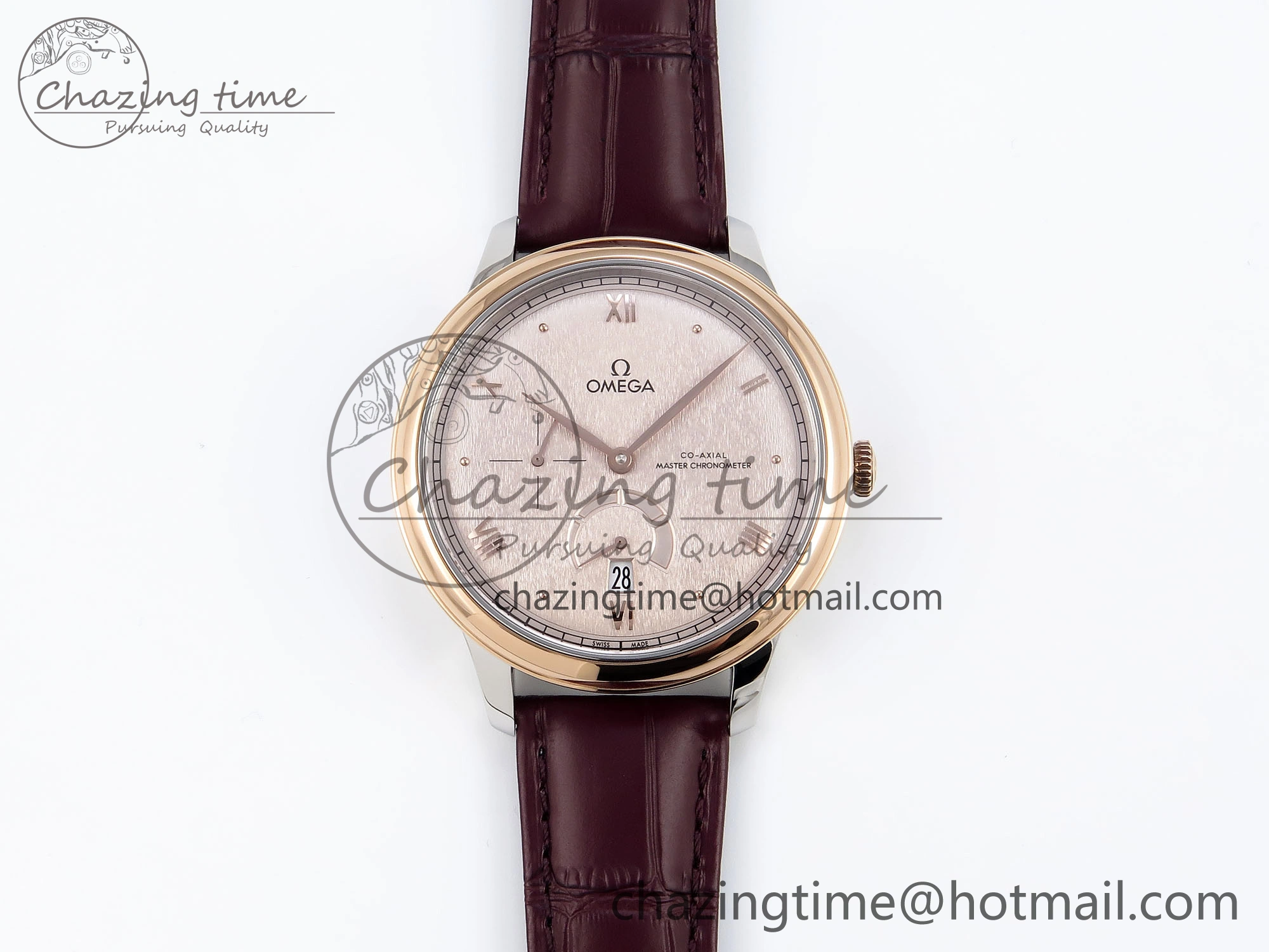 MultiPurpose De Ville Date RG MKF 1:1 Best Edition Brown Textured Dial Diamonds Marker on Brown Leather Strap A 7747