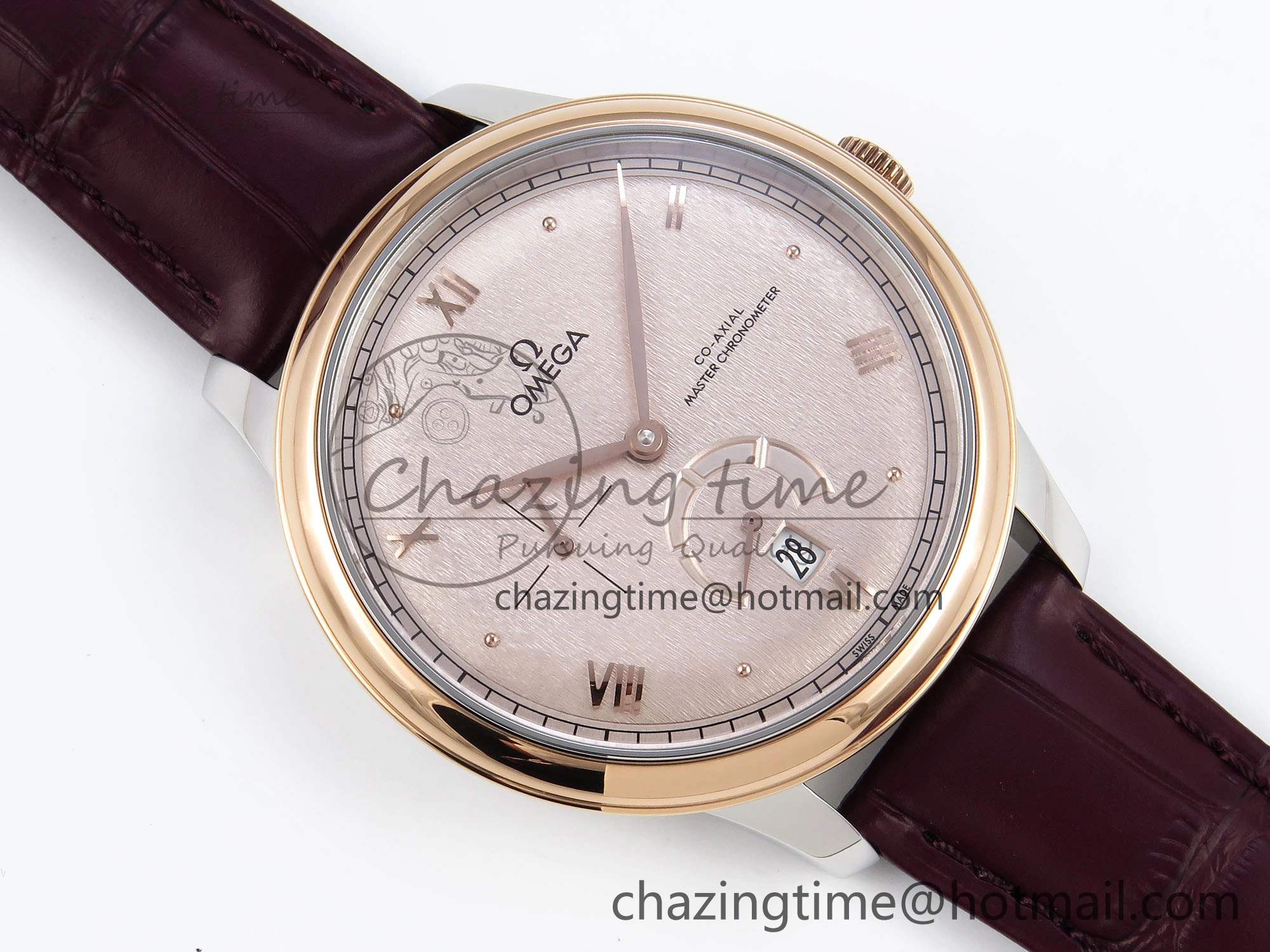 MultiPurpose De Ville Date RG MKF 1:1 Best Edition Brown Textured Dial Diamonds Marker on Brown Leather Strap A 7747