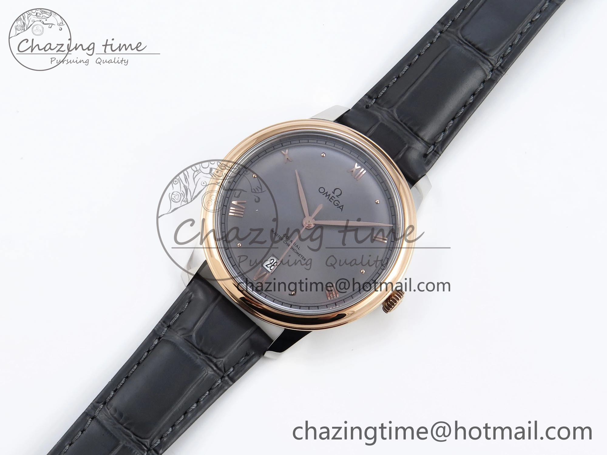 HighQuality De Ville Date RG MKF 1:1 Best Edition Gray Dial Roman Marker on Gray Leather Strap A 7746
