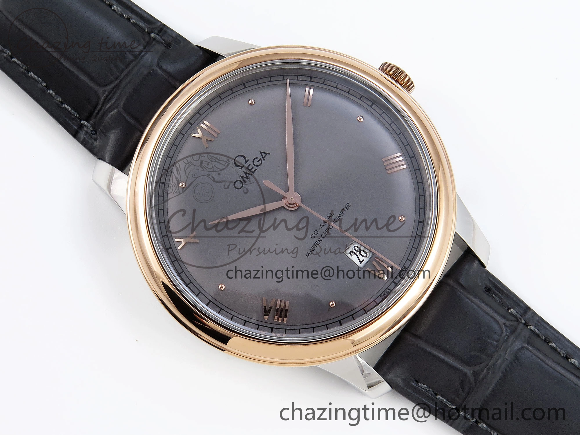 HighQuality De Ville Date RG MKF 1:1 Best Edition Gray Dial Roman Marker on Gray Leather Strap A 7746
